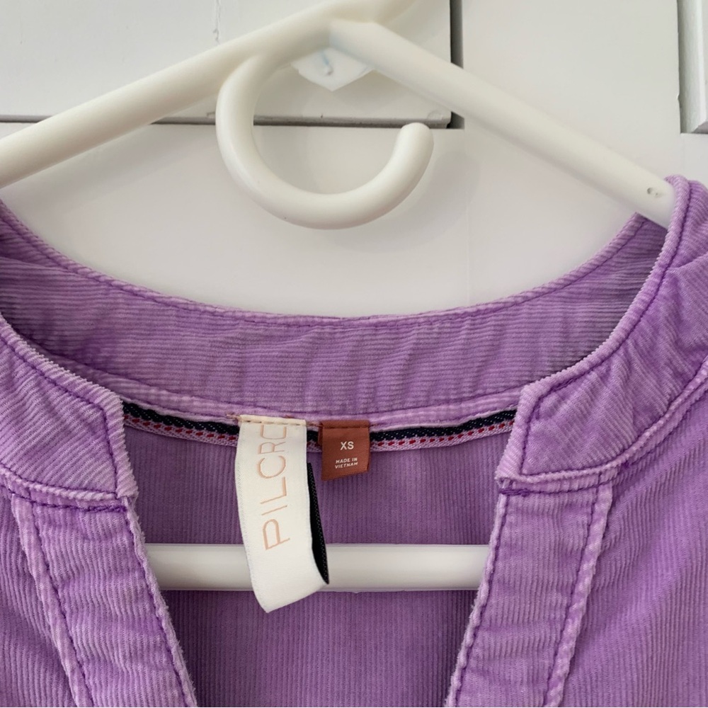 Anthropologie Pilcro Harper Lilac Corduroy V Puff Long Pocket Dress Size XS - Picture 7 of 13